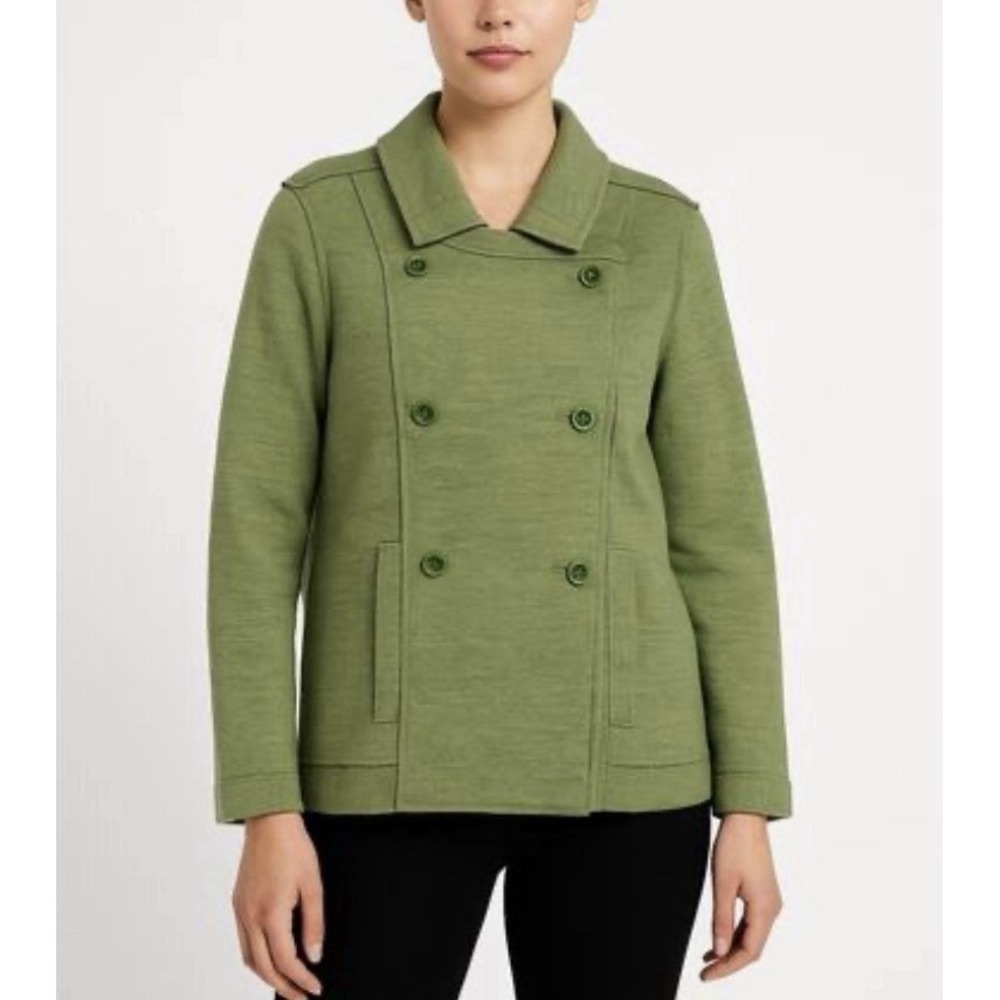 Eileen‎ Fisher Merino Wool Double Breasted Peacoat Sweater Jacket Green XL
